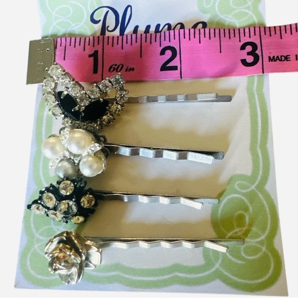 Black Pearl and Rhinestone Hair Pins Vintage Repurposed Jewelry Formal Elegant - Picture 4 of 4